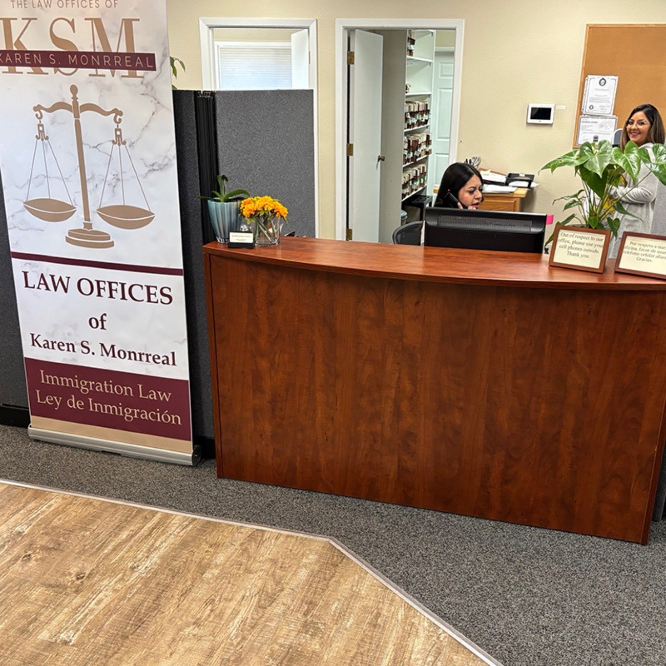 Our reception desk on S. Arlington